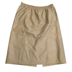 Vintage Bonnie Boerer Leather Skirt Beige Tan Lined Midi Size Large